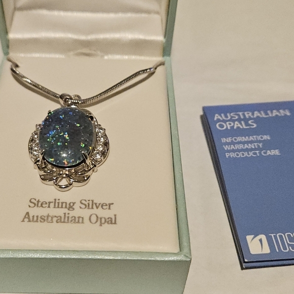 Toscow Jewelry - Sterling Silver Necklace with Blue Opal